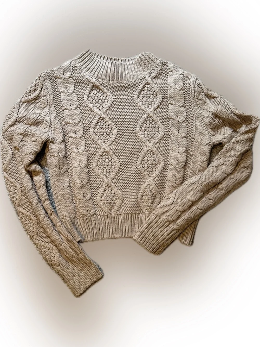 Double Zero Cable Knit Turtleneck Sweater - Cream